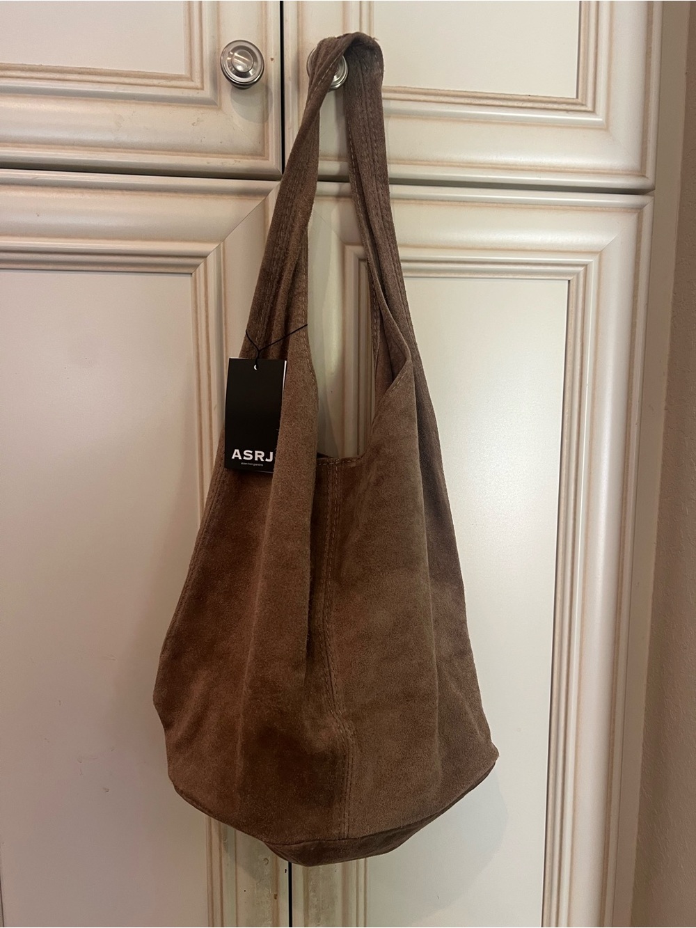 NWT ASRJ Suede Brown/Taupe Slouch Bag - Picture 4 of 8